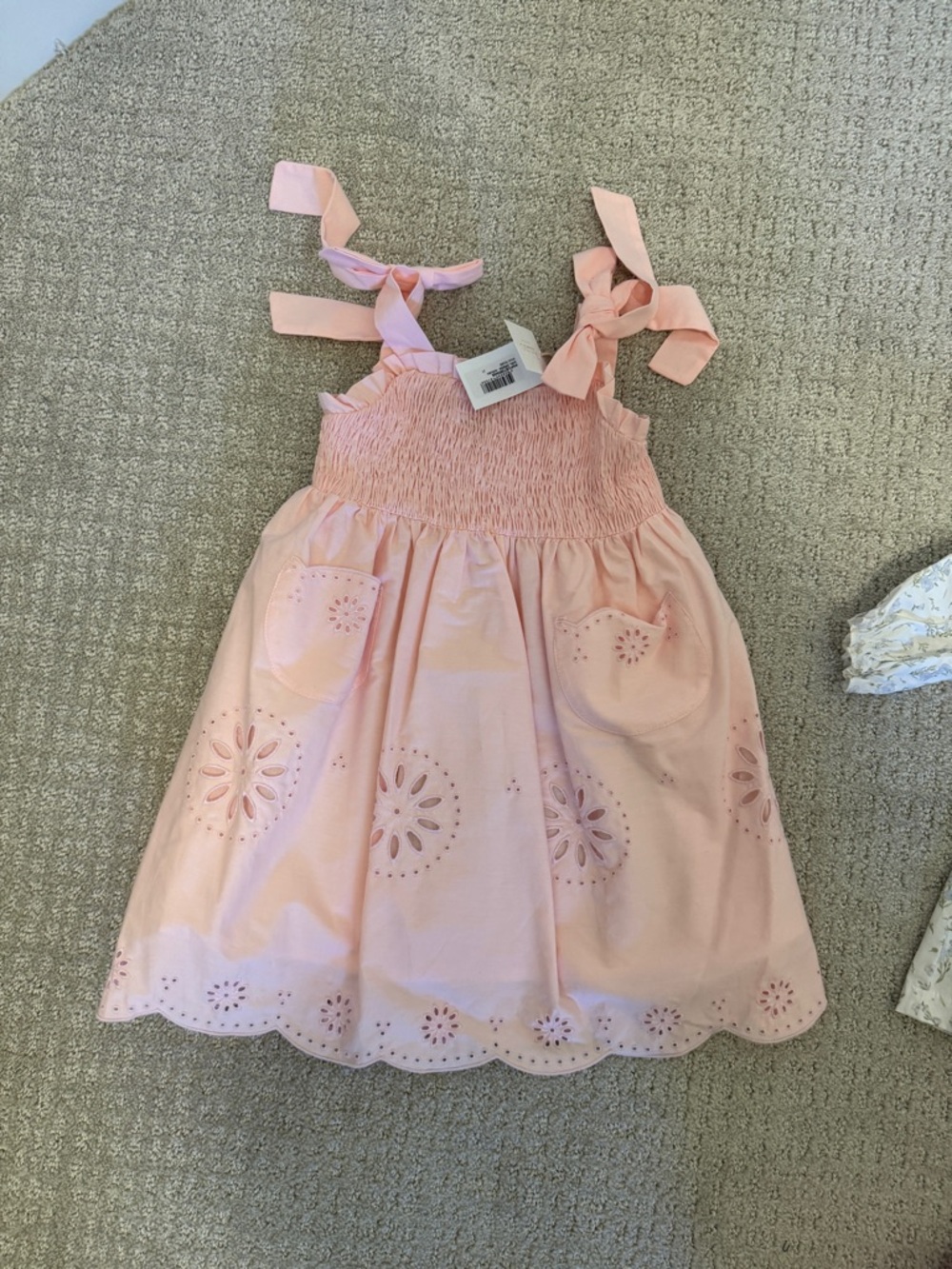 Patachou Pink Eyelet Tie-Shoulder Dress